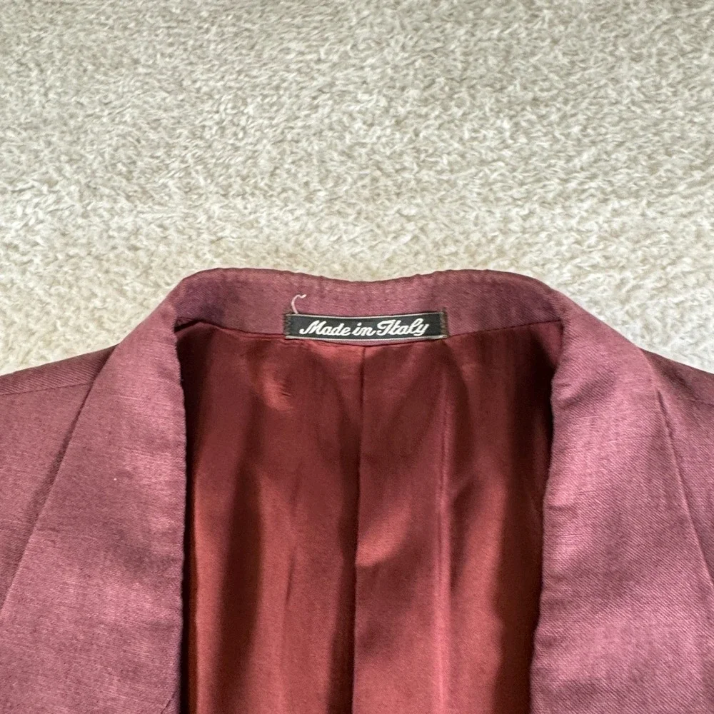 Giorgio Armani Blazer Mens 44 Burgundy Red Linen Sport Coat Made in Italy READ